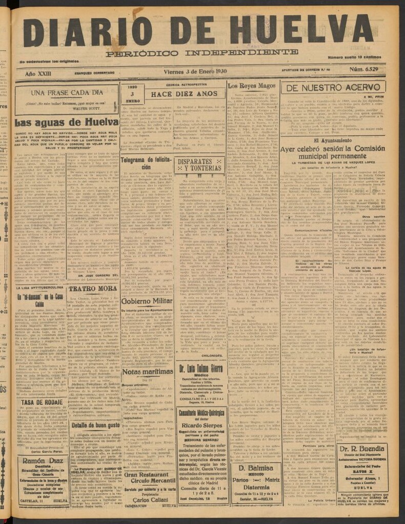 Miniatura de Diario de Huelva : periódico independiente del 3 de enero de 1930