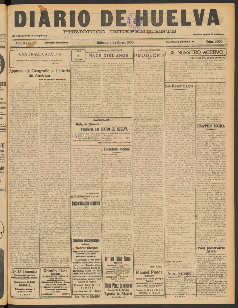 Miniatura de Diario de Huelva : periódico independiente del 4 de enero de 1930