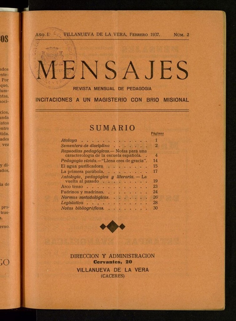 Miniatura de Mensajes : revista mensual de pedagogía de febrero de 1937