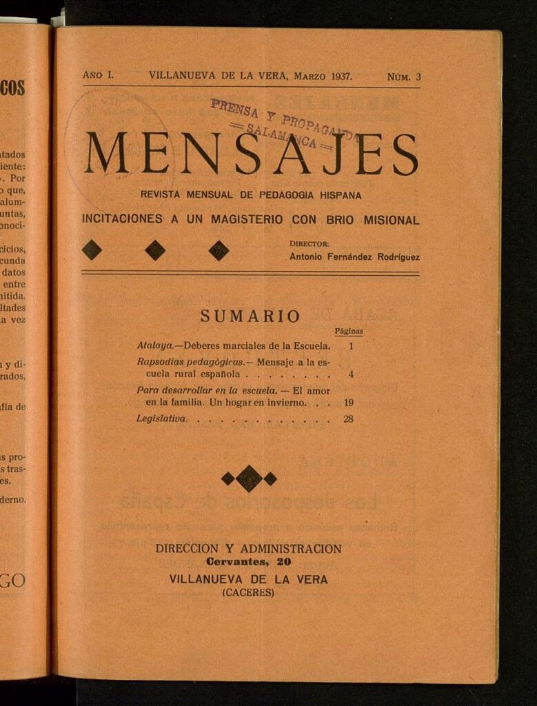 Miniatura de Mensajes : revista mensual de pedagogía de marzo de 1937
