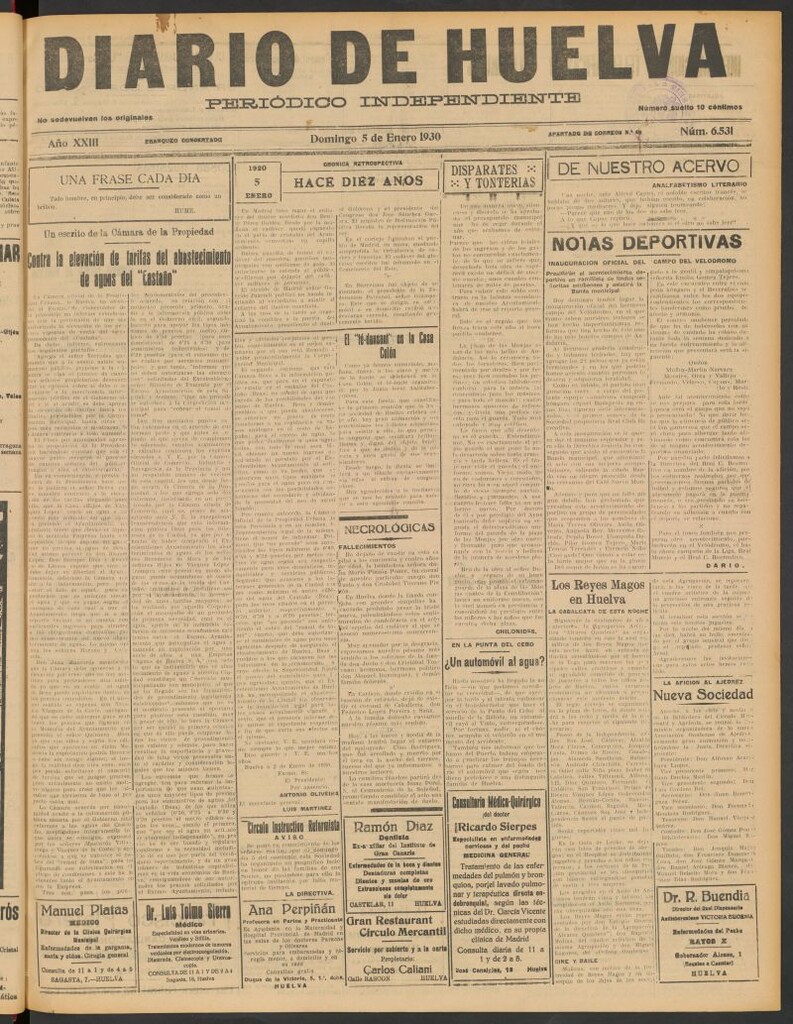 Miniatura de Diario de Huelva : periódico independiente del 5 de enero de 1930