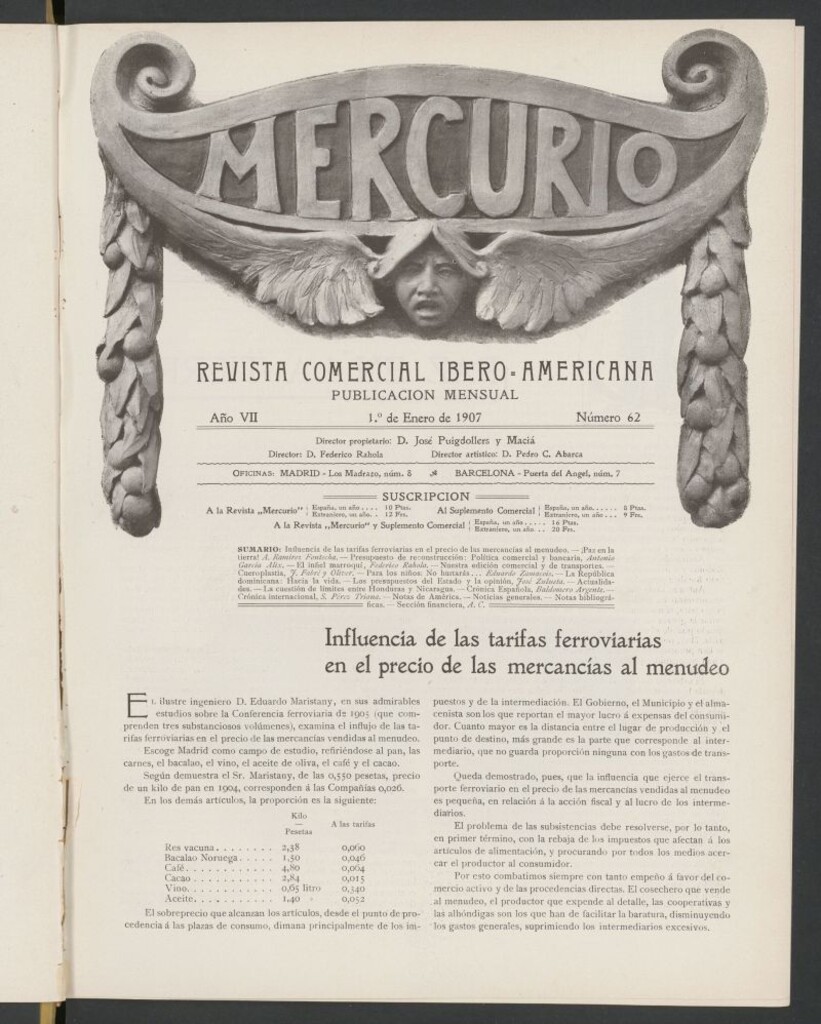 Miniatura de Mercurio : revista comercial hispano americana : publicación mensual de la Casa Comisionista del 1 de enero de 1907