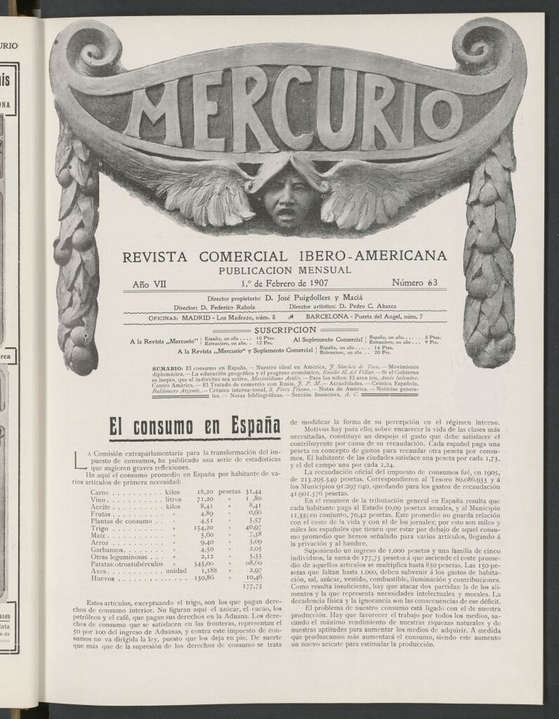 Miniatura de Mercurio : revista comercial hispano americana : publicación mensual de la Casa Comisionista del 1 de febrero de 1907