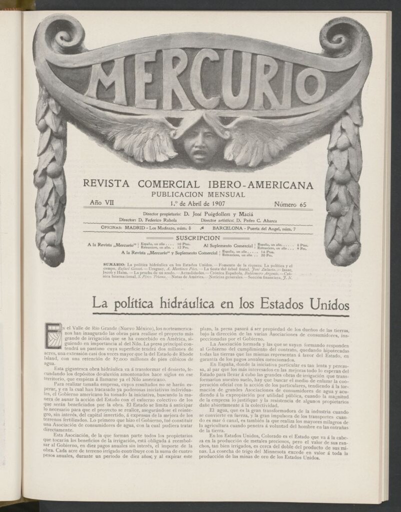 Miniatura de Mercurio : revista comercial hispano americana : publicación mensual de la Casa Comisionista del 1 de abril de 1907