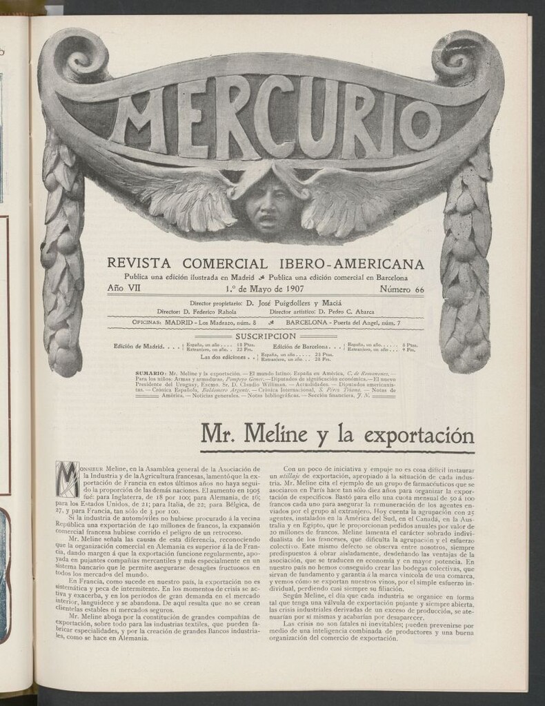 Miniatura de Mercurio : revista comercial hispano americana : publicación mensual de la Casa Comisionista del 1 de mayo de 1907