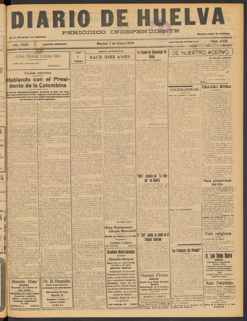 Miniatura de Diario de Huelva : periódico independiente del 7 de enero de 1930