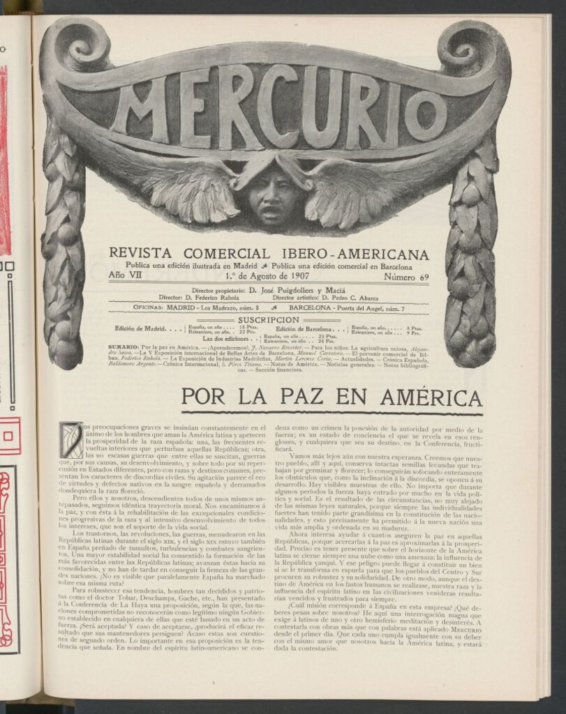 Miniatura de Mercurio : revista comercial hispano americana : publicación mensual de la Casa Comisionista del 1 de agosto de 1907