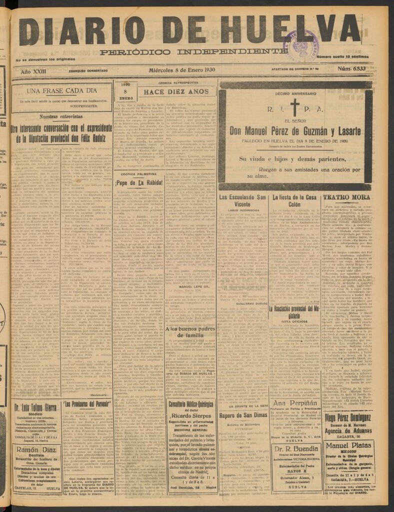 Miniatura de Diario de Huelva : periódico independiente del 8 de enero de 1930