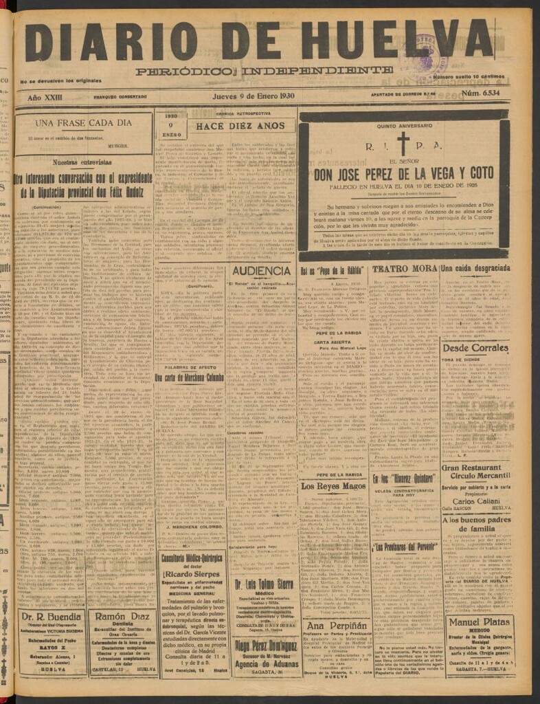 Miniatura de Diario de Huelva : periódico independiente del 9 de enero de 1930