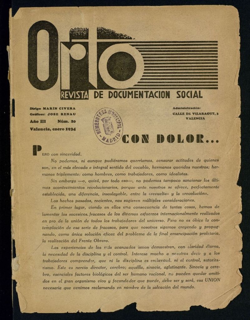 Miniatura de Orto: revista de documentación social de enero de 1934