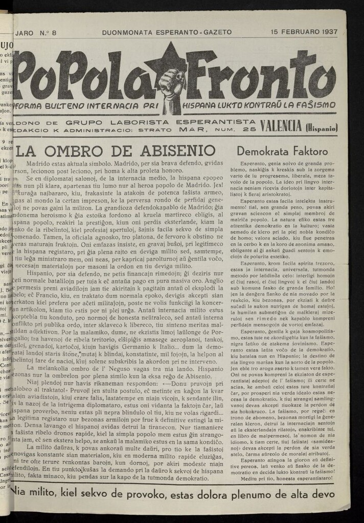 Miniatura de Popola fronto del 15 de febrero de 1937