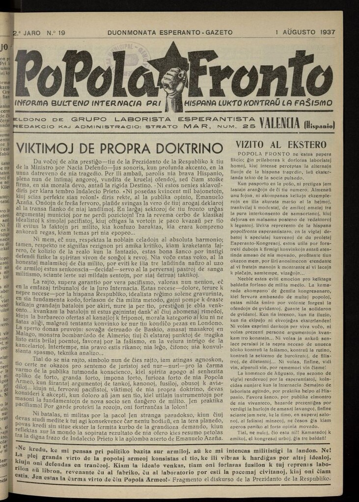 Miniatura de Popola fronto del 1 de agosto de 1937