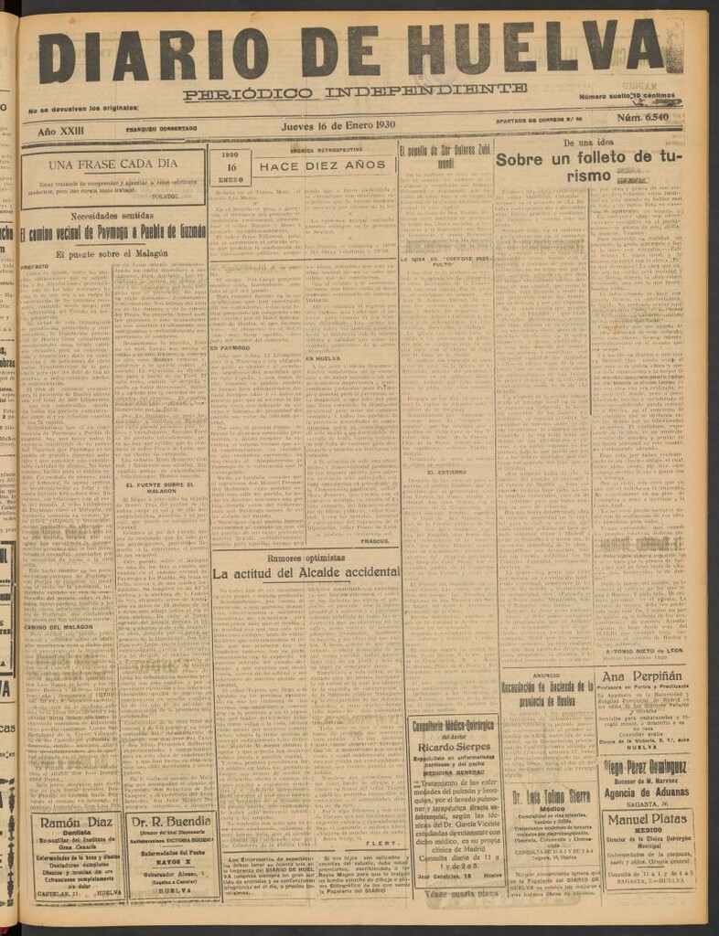 Miniatura de Diario de Huelva : periódico independiente del 16 de enero de 1930