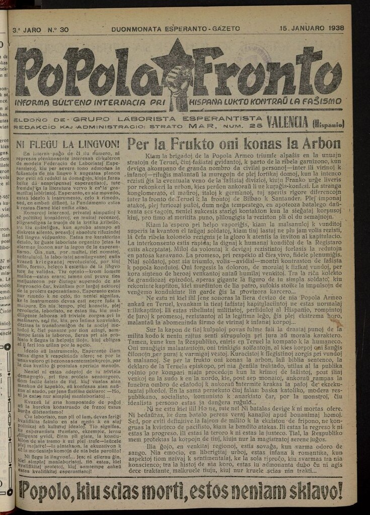 Miniatura de Popola fronto del 15 de enero de 1938