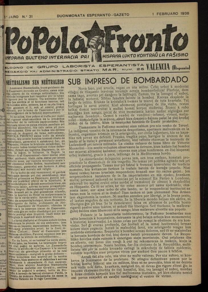 Miniatura de Popola fronto del 1 de febrero de 1938
