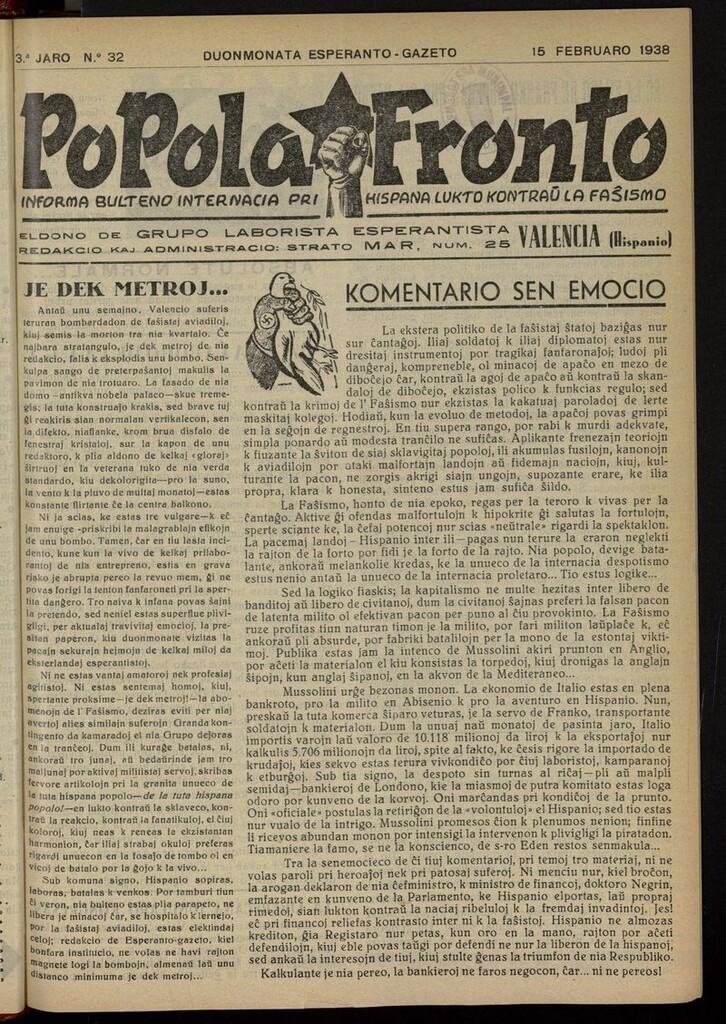 Miniatura de Popola fronto del 15 de febrero de 1938