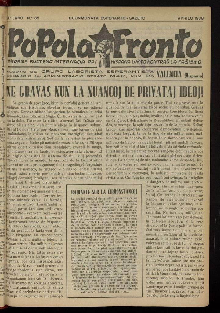 Miniatura de Popola fronto del 1 de abril de 1938