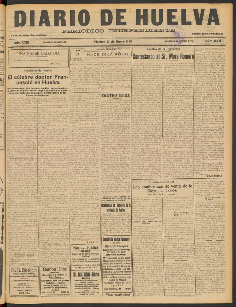 Miniatura de Diario de Huelva : periódico independiente del 17 de enero de 1930