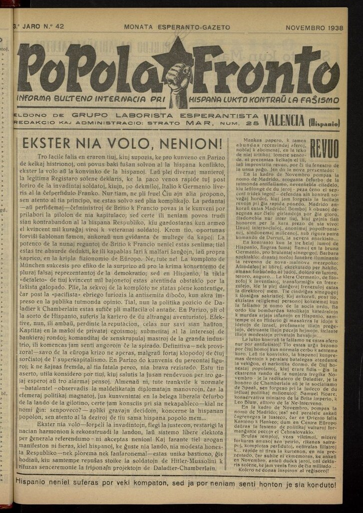 Miniatura de Popola fronto de noviembre de 1938