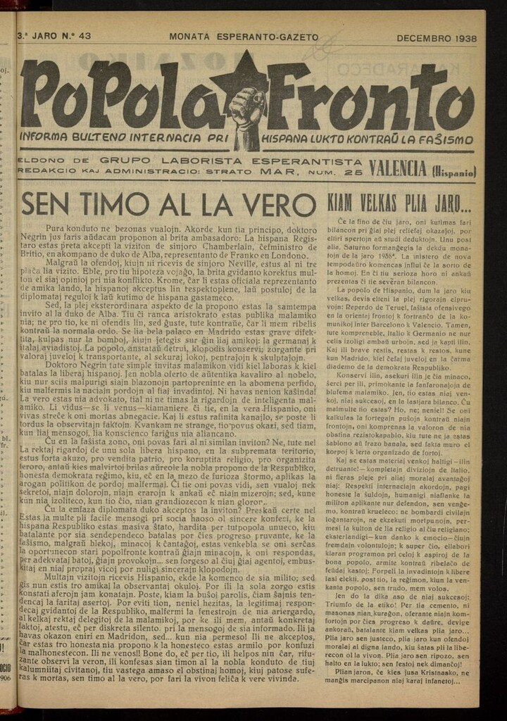Miniatura de Popola fronto de diciembre de 1938