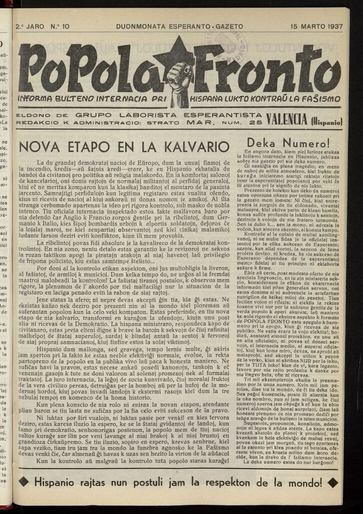 Miniatura de Popola fronto del 15 de marzo de 1937