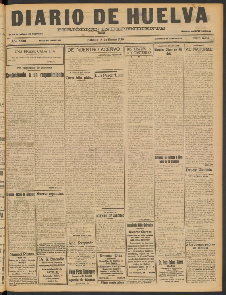 Miniatura de Diario de Huelva : periódico independiente del 18 de enero de 1930