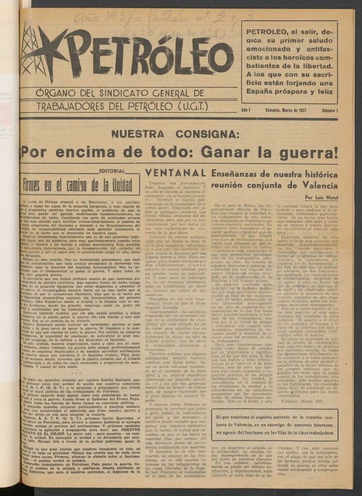 Miniatura de Petróleo : órgano del Sindicato General de Trabajadores del Petróleo de marzo de 1937