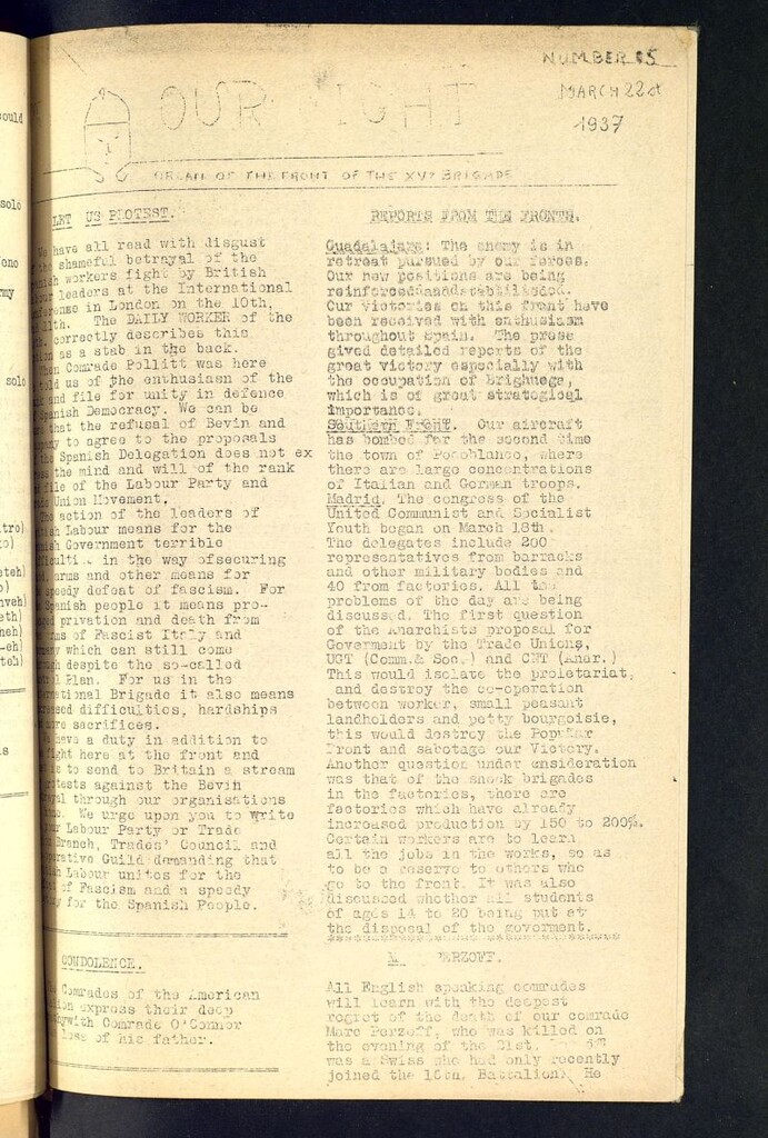 Miniatura de Our fight : organ of the Front of the XV Brigade. March 22 st, 1937