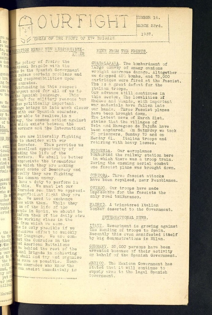 Miniatura de Our fight : organ of the Front of the XV Brigade. March 23 rd, 1937