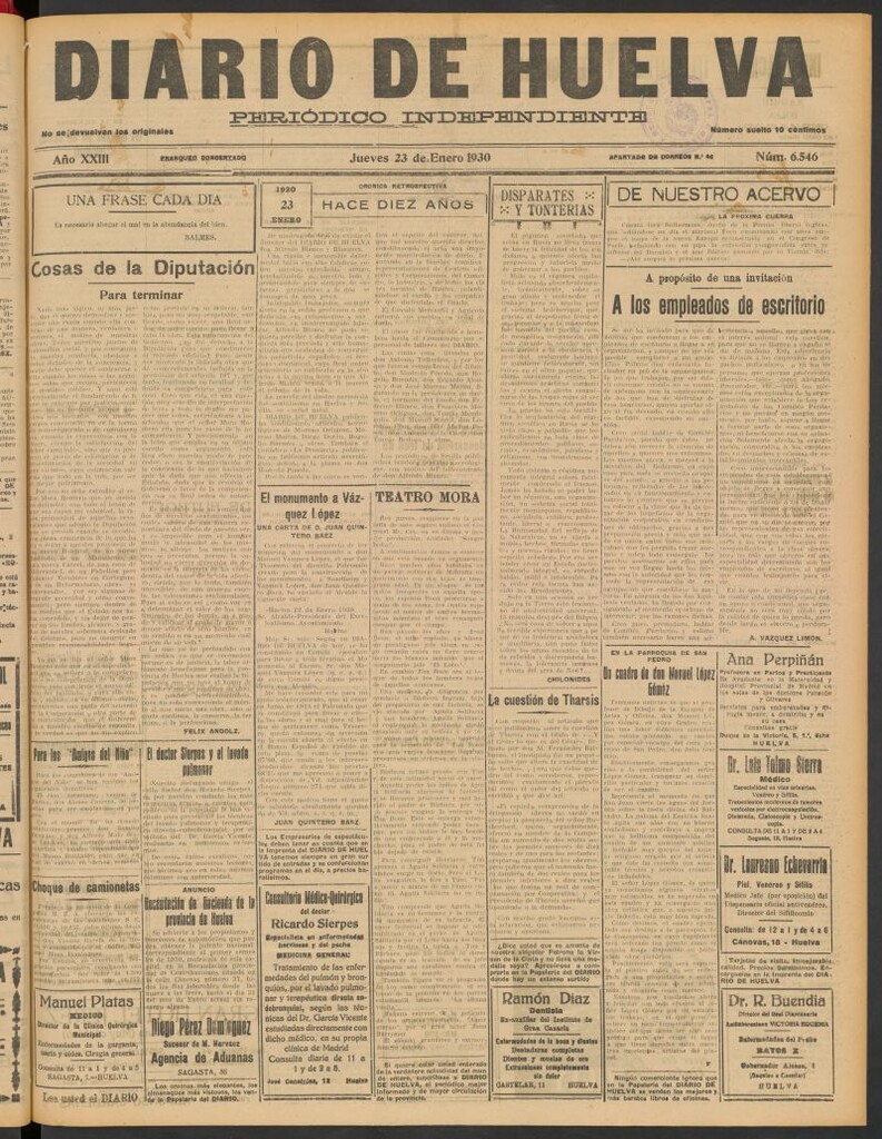 Miniatura de Diario de Huelva : periódico independiente del 23 de enero de 1930