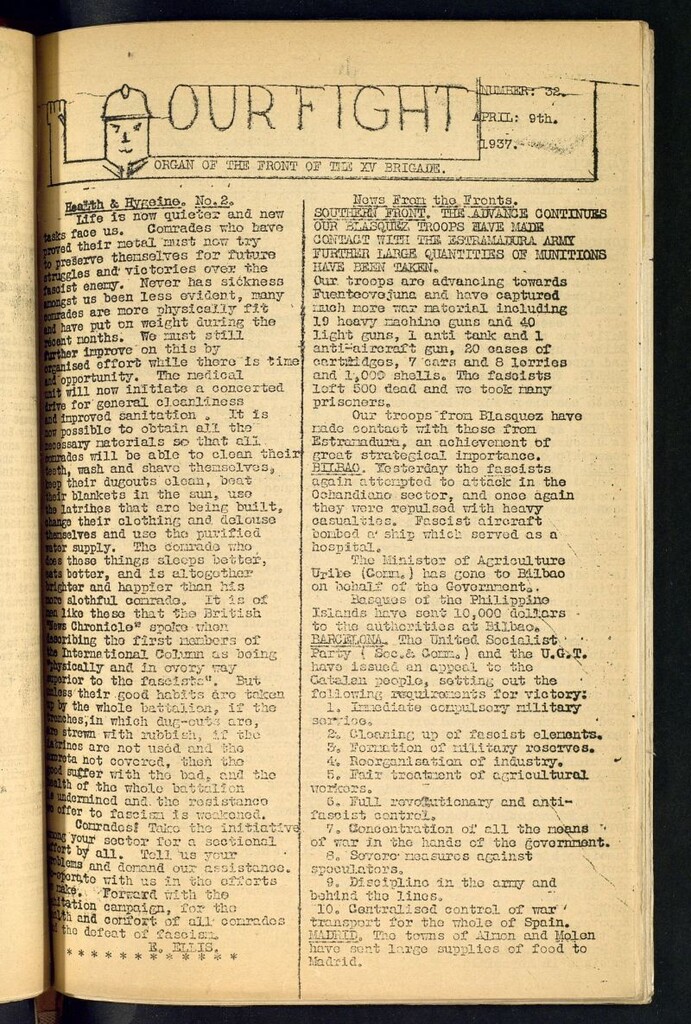Miniatura de Our fight : organ of the Front of the XV Brigade. April 9 th, 1937