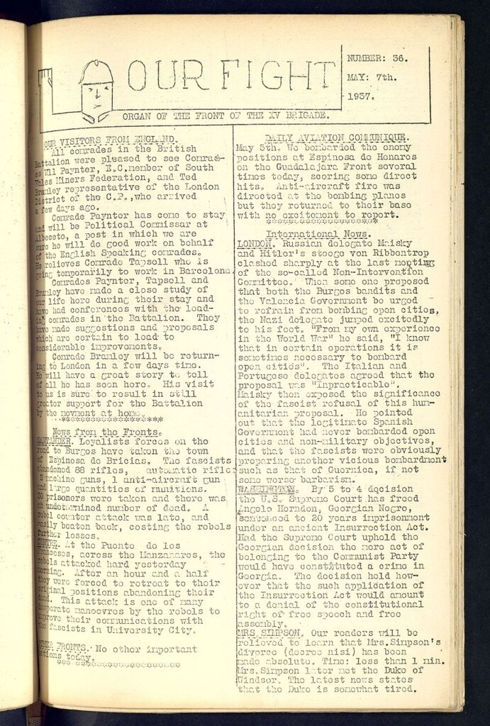 Miniatura de Our fight : organ of the Front of the XV Brigade. May 7 th, 1937