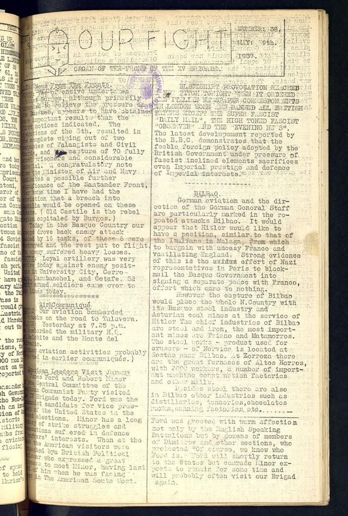 Miniatura de Our fight : organ of the Front of the XV Brigade. May 9 th, 1937