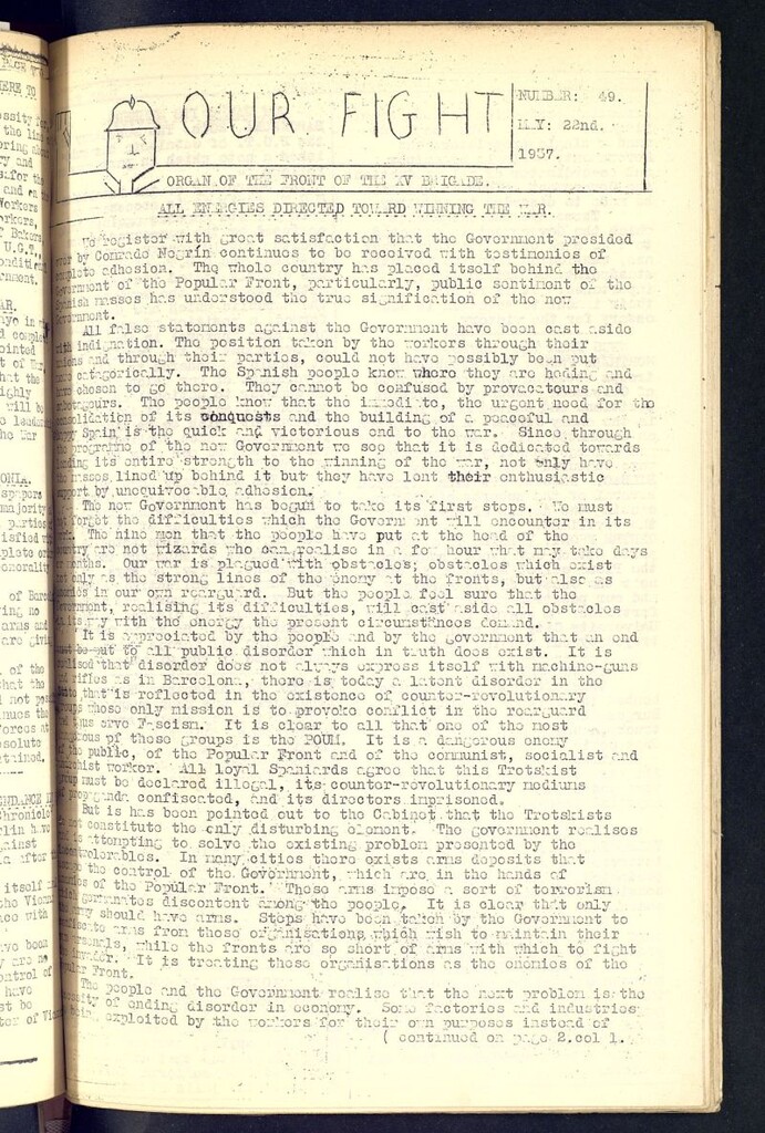 Miniatura de Our fight : organ of the Front of the XV Brigade. May 22 nd, 1937