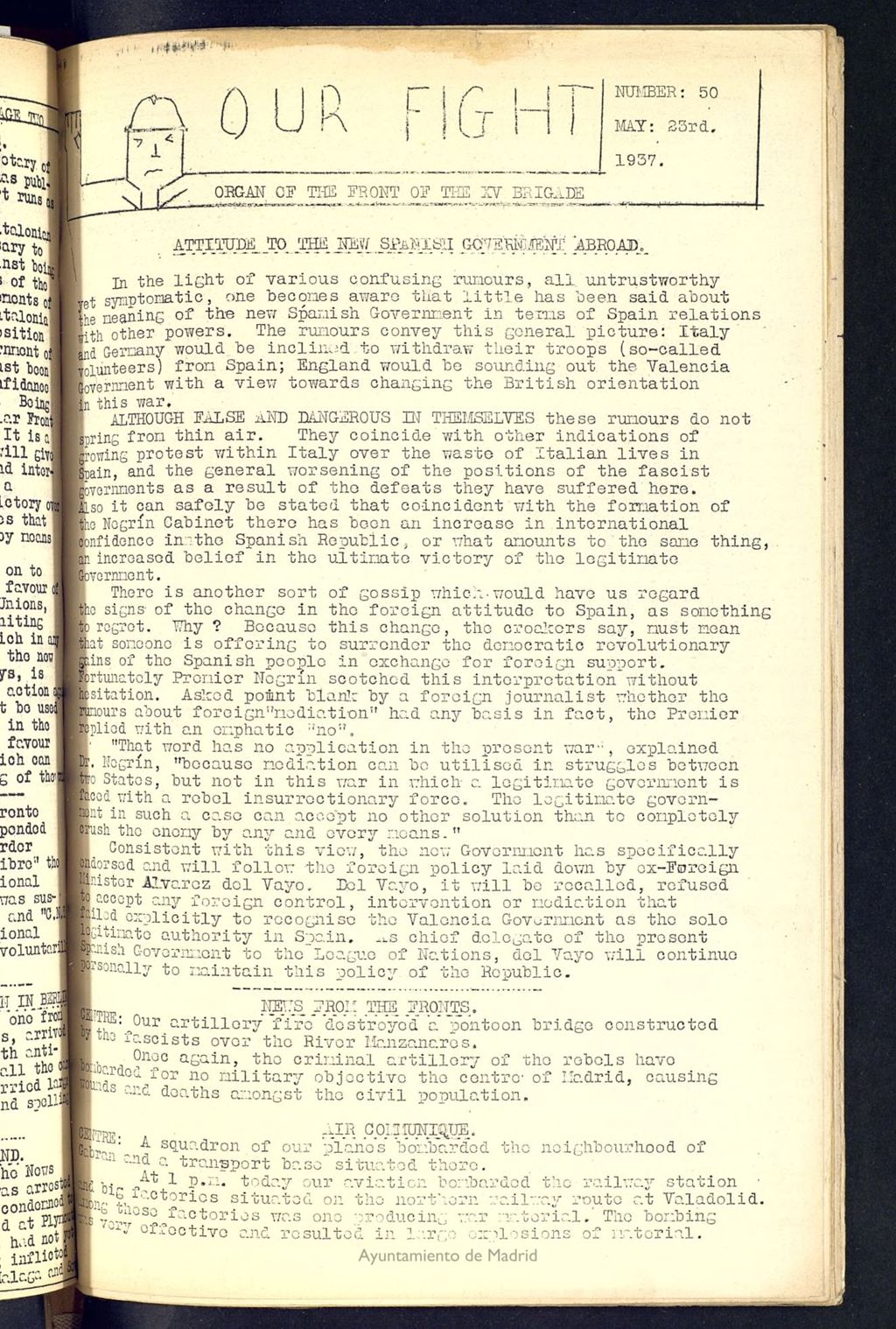 Miniatura de Our fight : organ of the Front of the XV Brigade. May 23 rd, 1937