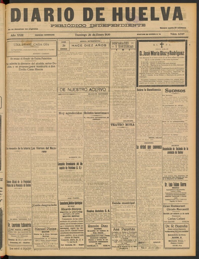 Miniatura de Diario de Huelva : periódico independiente del 26 de enero de 1930