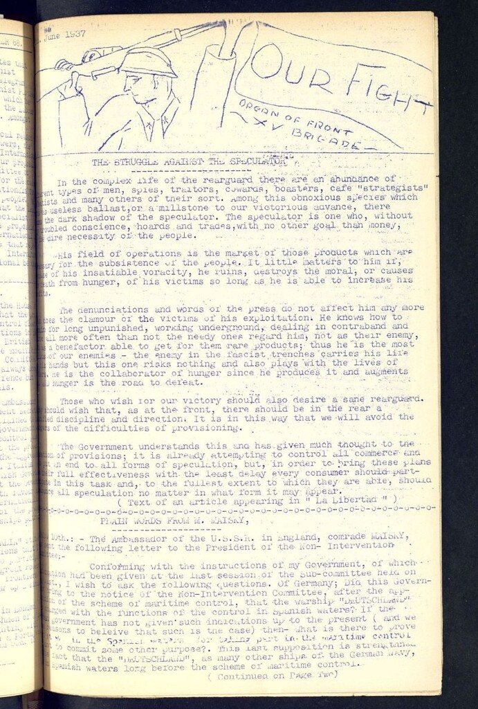 Miniatura de Our fight : organ of the Front of the XV Brigade. June 12. 1937