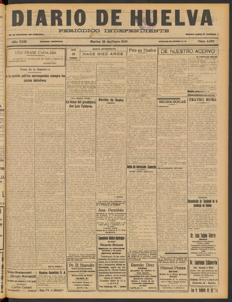Miniatura de Diario de Huelva : periódico independiente del 28 de enero de 1930