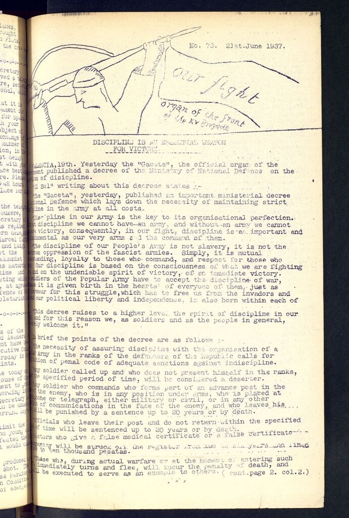 Miniatura de Our fight : organ of the Front of the XV Brigade. june 21 st, 1937