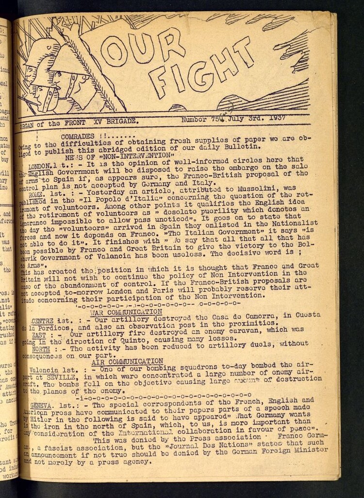 Miniatura de Our fight : organ of the Front of the XV Brigade. July 3 rd, 1937