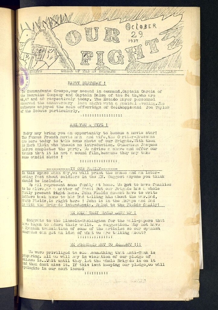Miniatura de Our fight : organ of the Front of the XV Brigade. October 29, 1937
