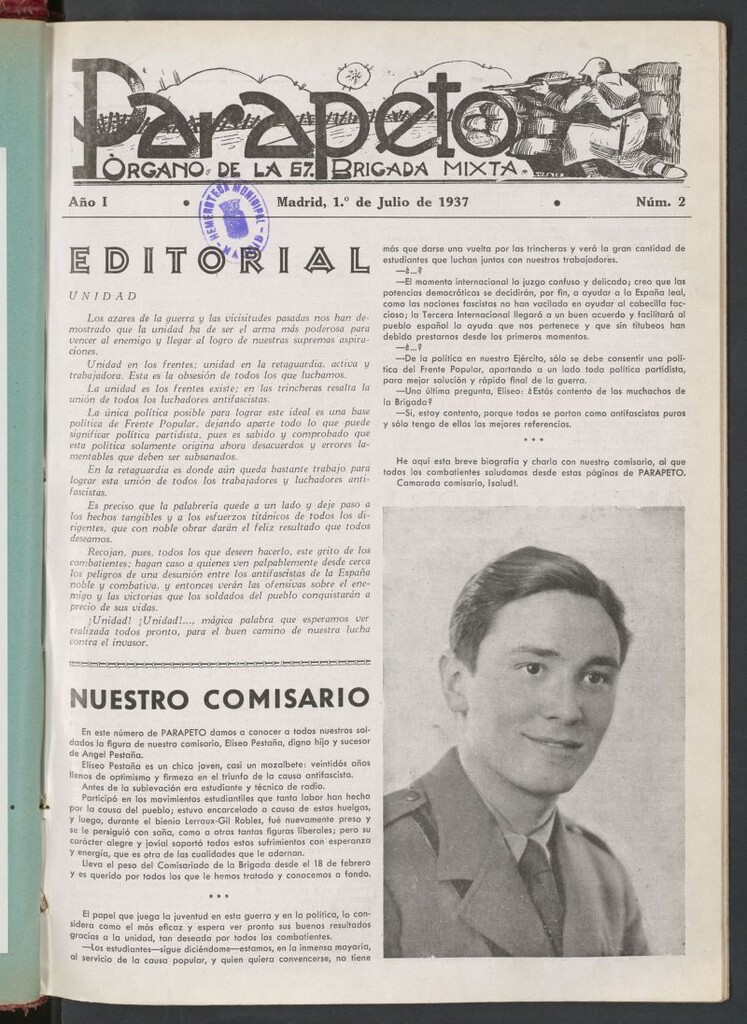 Miniatura de Parapeto : órgano de la 67 Brigada Mixta del 1 de julio de 1937