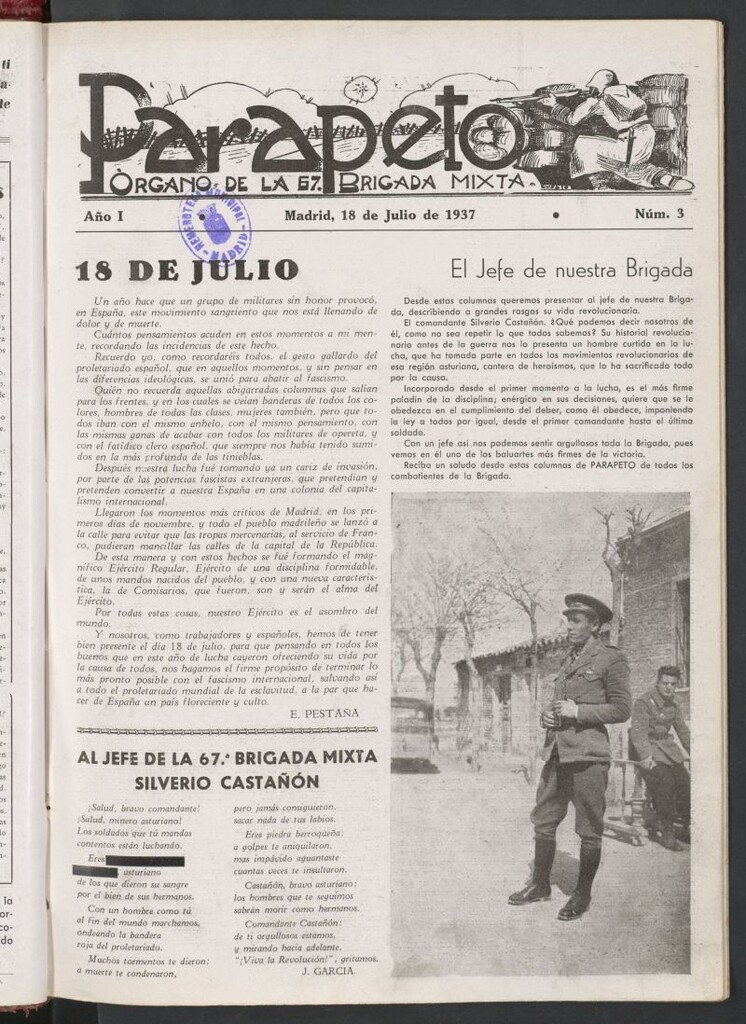 Miniatura de Parapeto : órgano de la 67 Brigada Mixta del 18 de julio de 1937