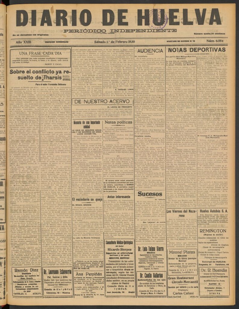 Miniatura de Diario de Huelva : periódico independiente del 1 de febrero de 1930