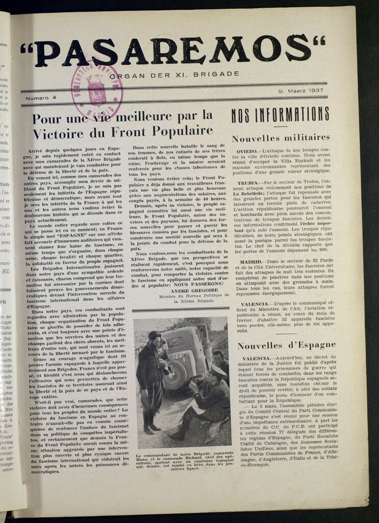 Miniatura de Pasaremos : organ der XI Brigade. 9 maerz, 1937