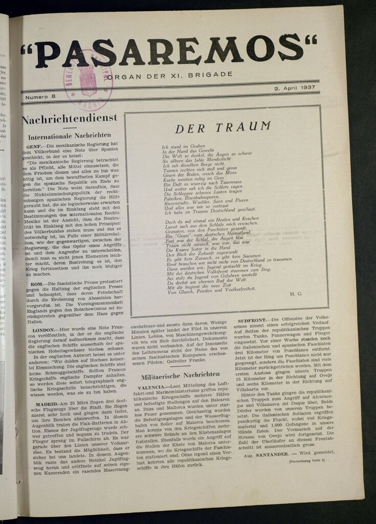 Miniatura de Pasaremos : organ der XI Brigade. 2 april, 1937