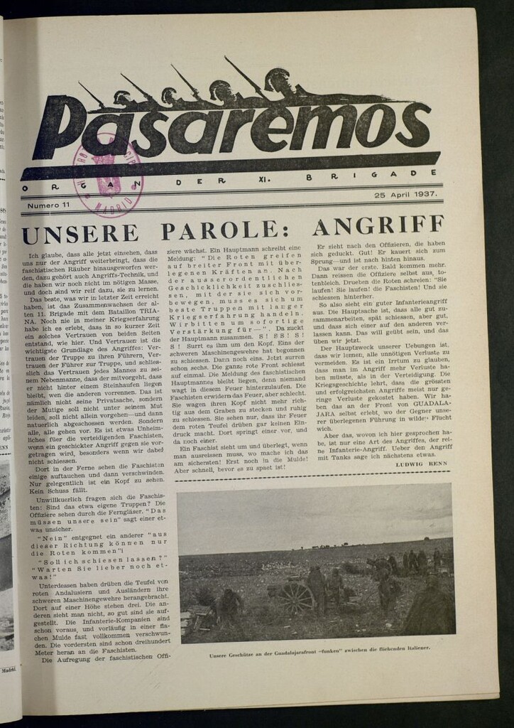 Miniatura de Pasaremos : organ der XI Brigade. 25 april, 1937