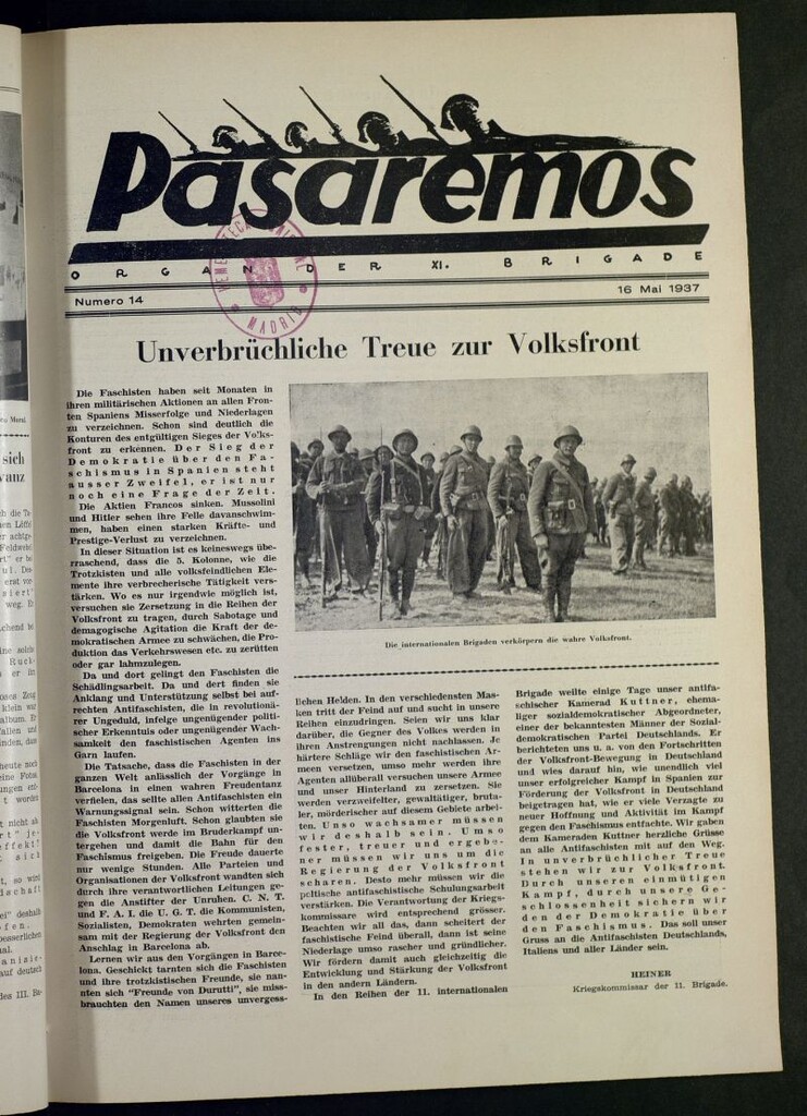 Miniatura de Pasaremos : organ der XI Brigade. 16 mai, 1937