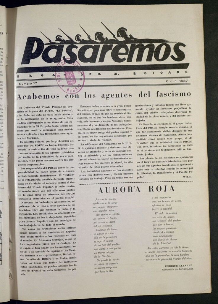 Miniatura de Pasaremos : organ der XI Brigade. 6 juni, 1937