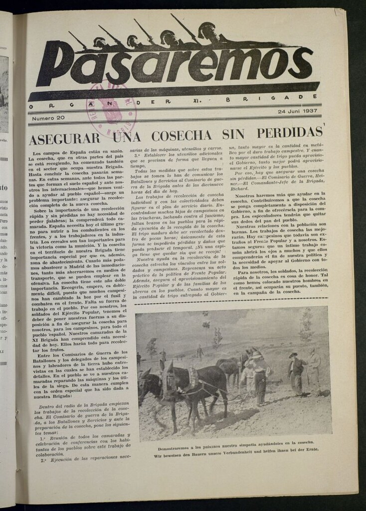 Miniatura de Pasaremos : organ der XI Brigade. 24 juni, 1937